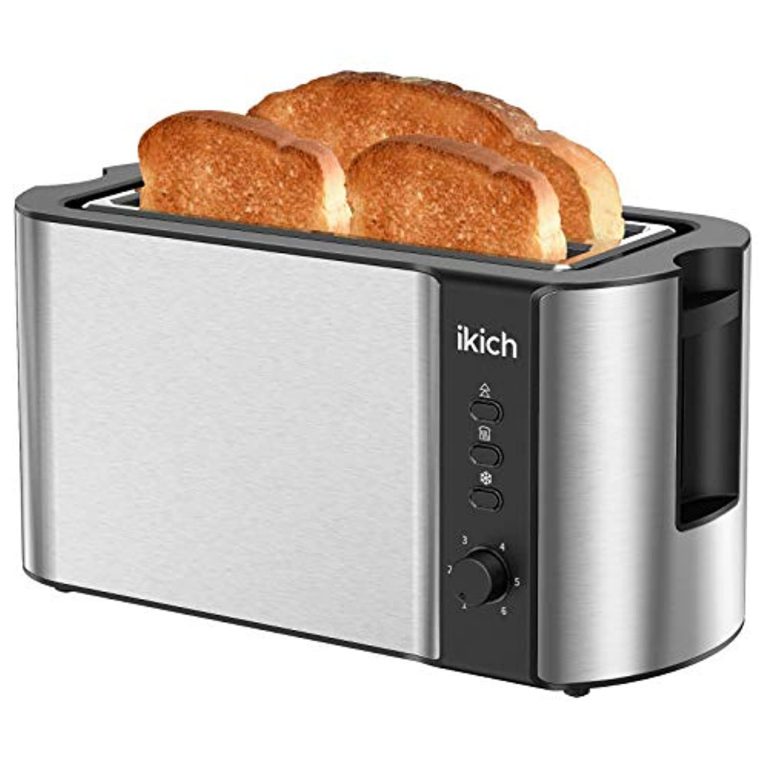 IKICH Toaster 2 Long Slot, Toaster 4 Slice Stainless Steel, Warming