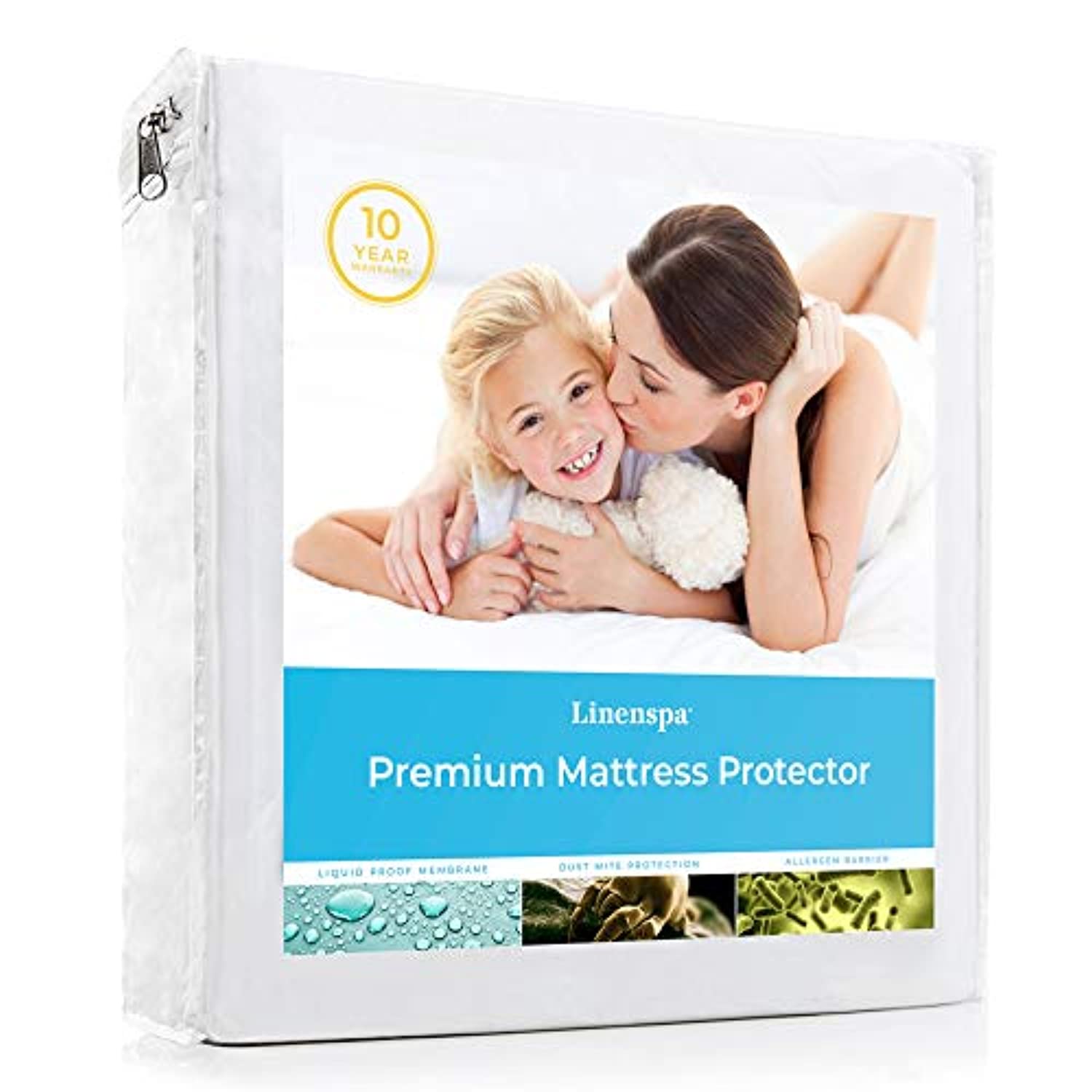 LINENSPA Premium Smooth Fabric Mattress Protector100 WaterproofHypoallergenicVinyl Free