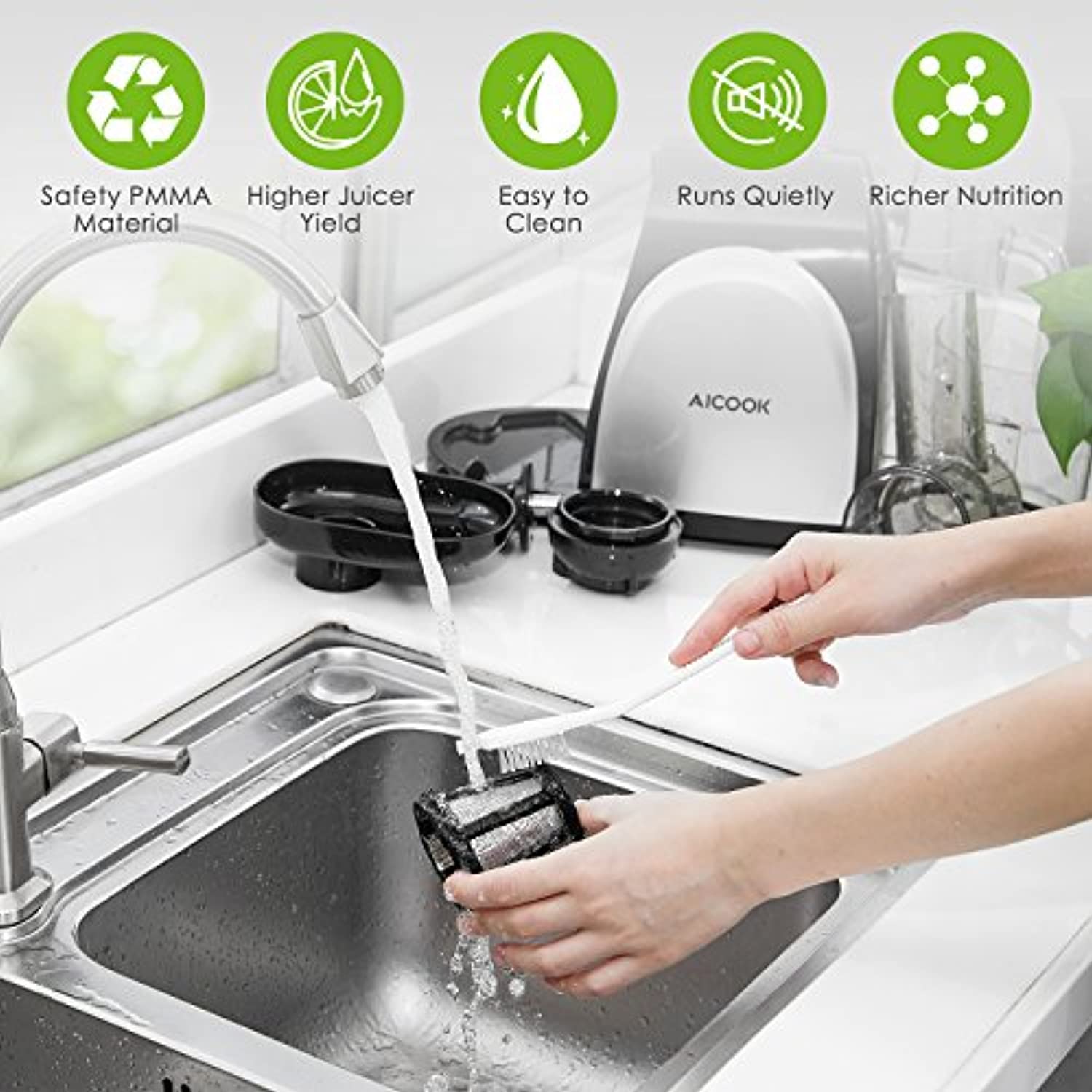 Juicer, Aicook Slow Masticating Juicer, Cold Press Juicer Machine Easy