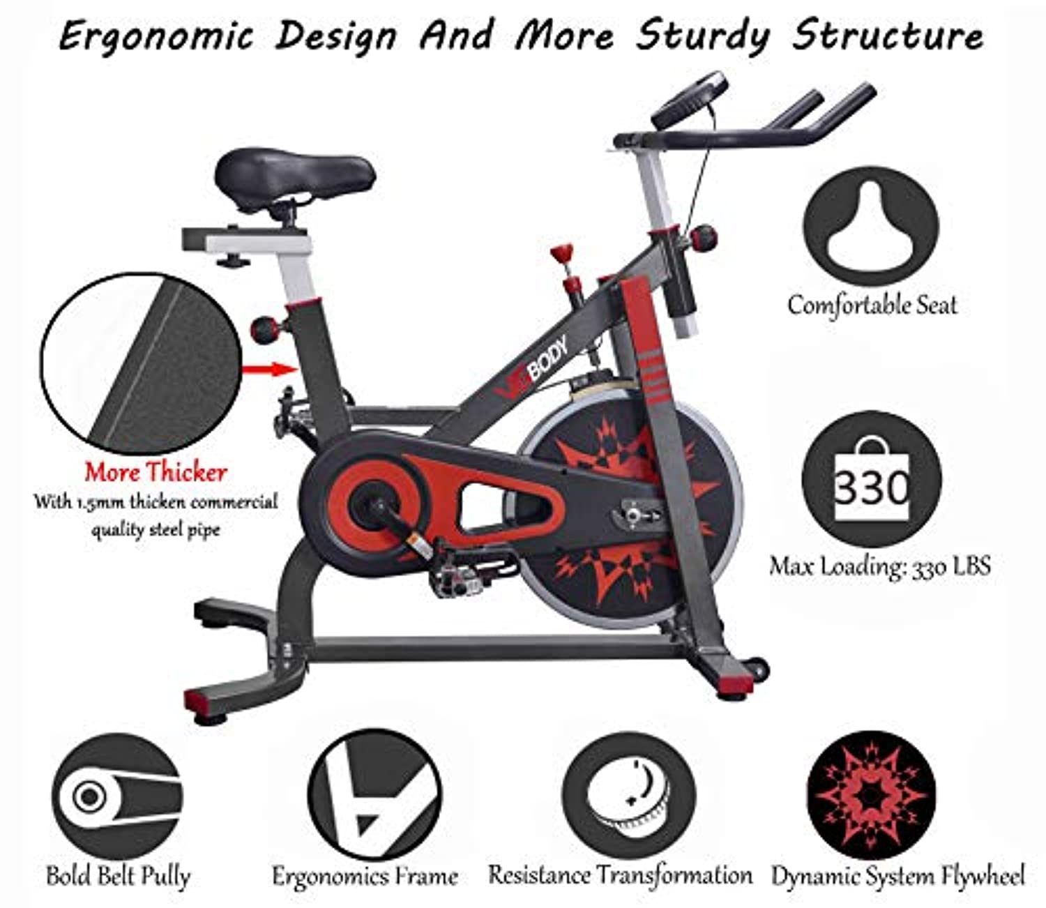 VIGBODY Exercise Bike Indoor Cycling Bicycle Stationary Bikes Cardio