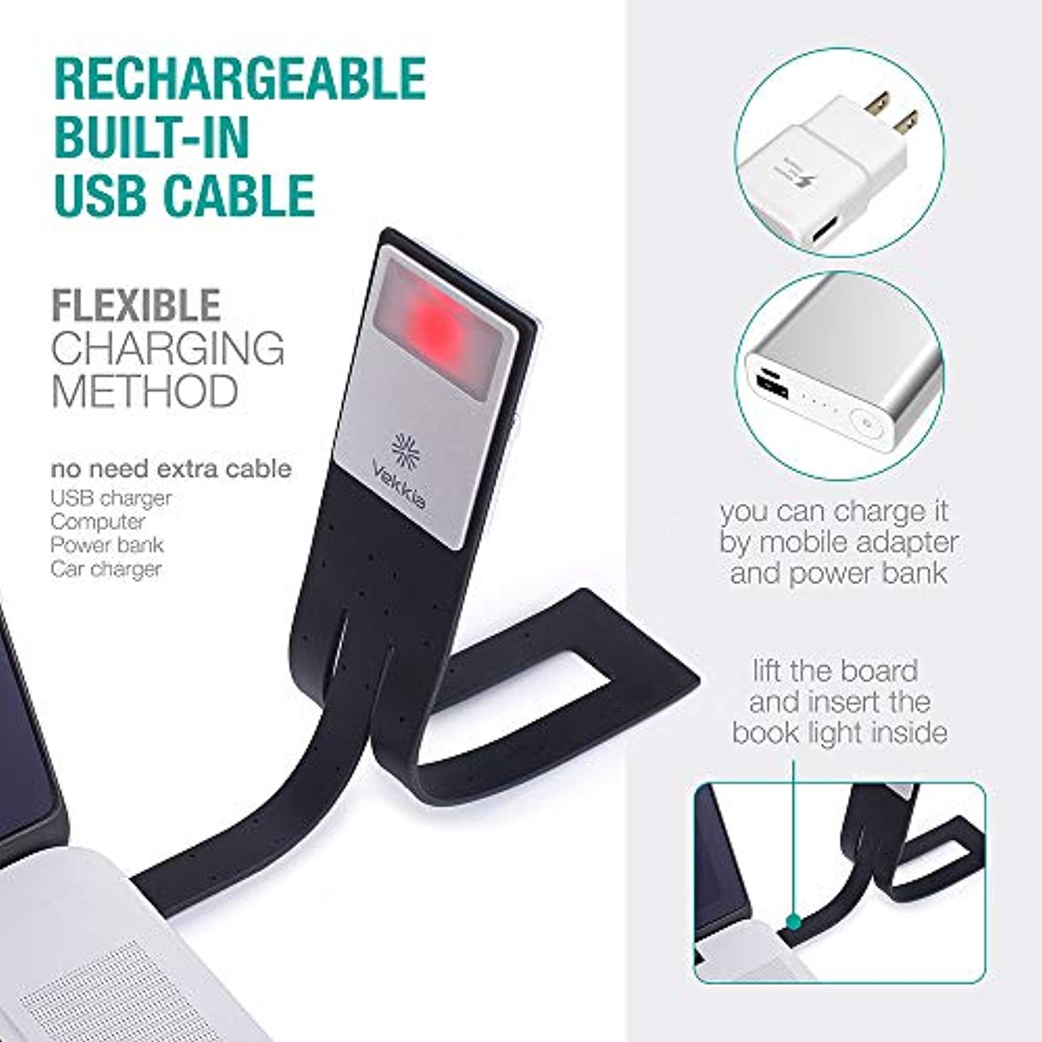 Vekkia Bookmark Book Light, Clip on Reading Lights for Books in Bed