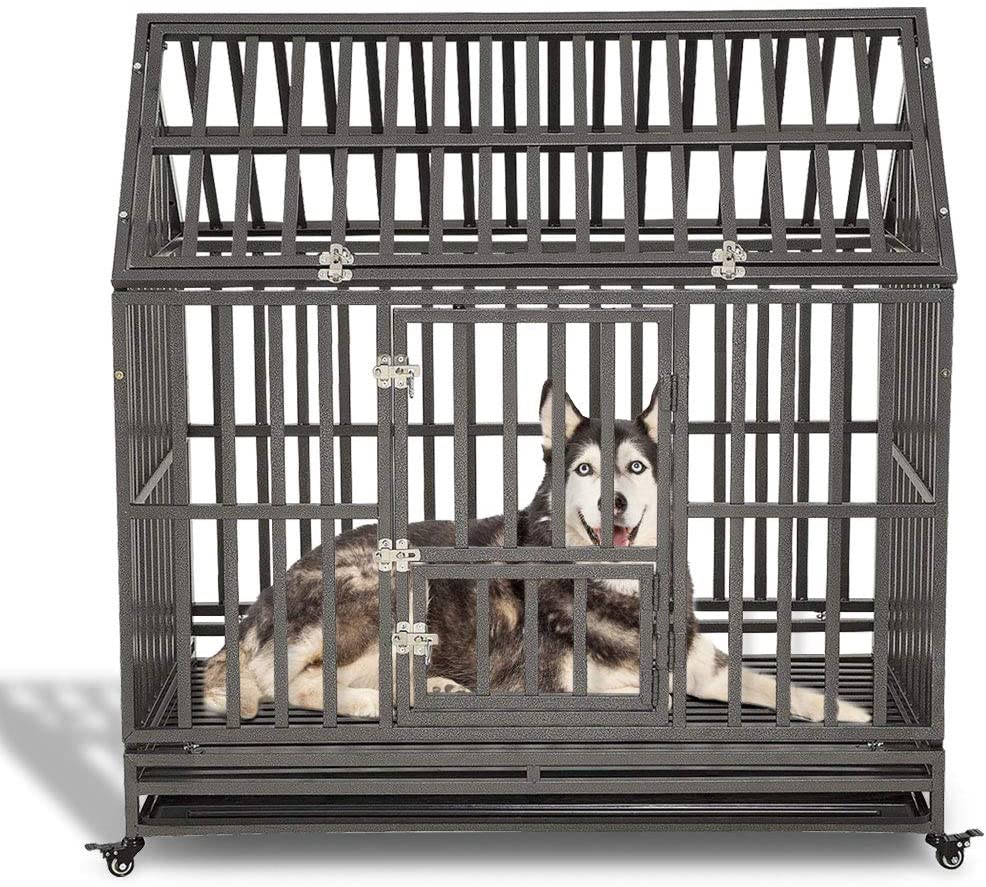 LUCKUP Heavy Duty Dog Crate Strong Metal Kennel and Crate for Large