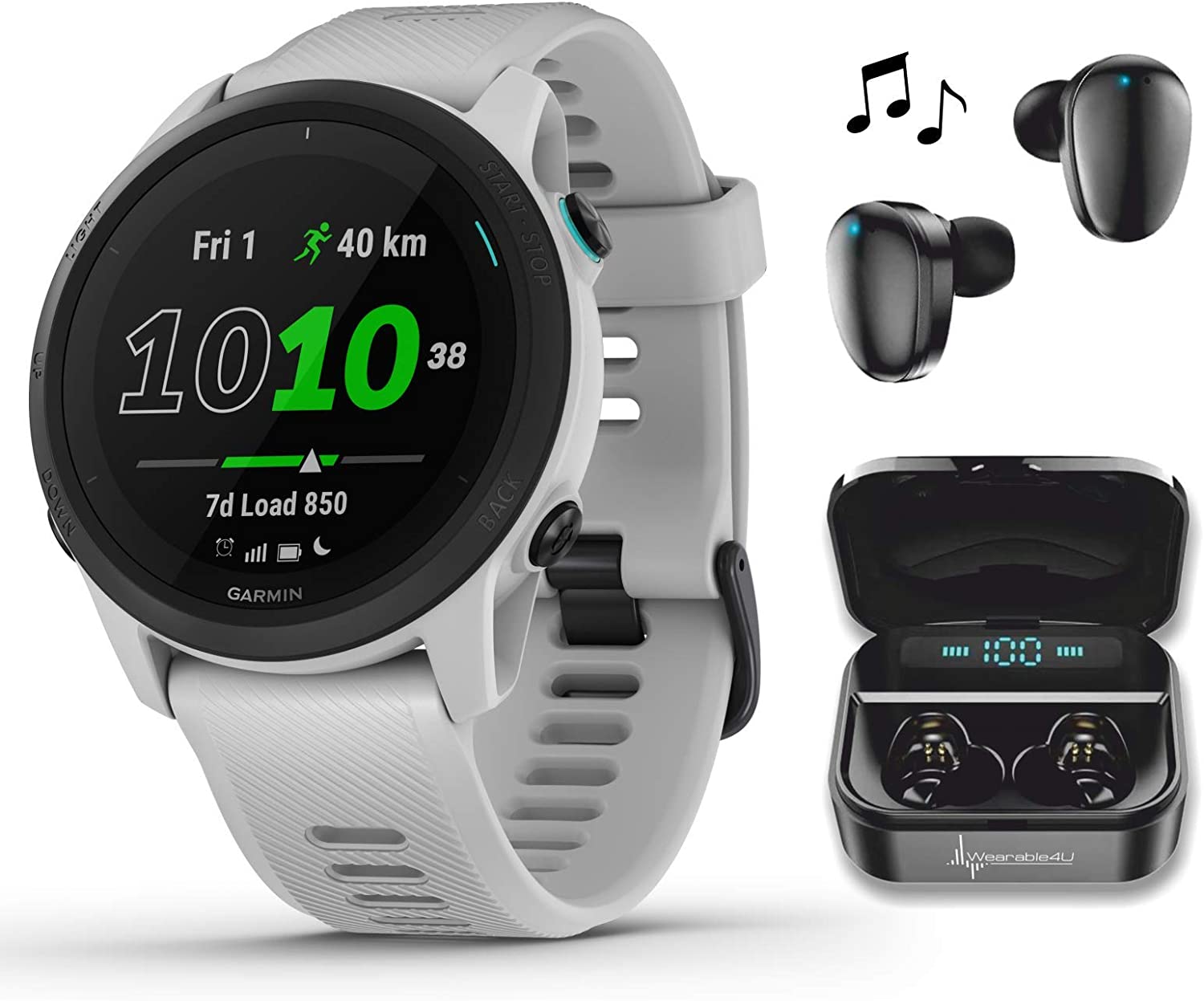 Garmin Forerunner 745 GPS Running and Triathlon Smartwatch Whitestone with Wearable4U Black 